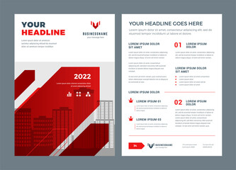 Wall Mural - Red brochure annual report flyer design template, vector abstract flat background with logo design.