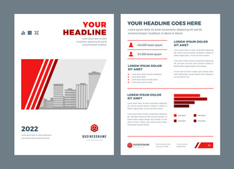Wall Mural - Red brochure annual report flyer design template, vector abstract flat background with logo design.