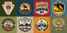 The great outdoor discovery adventure labels and patches vector collection