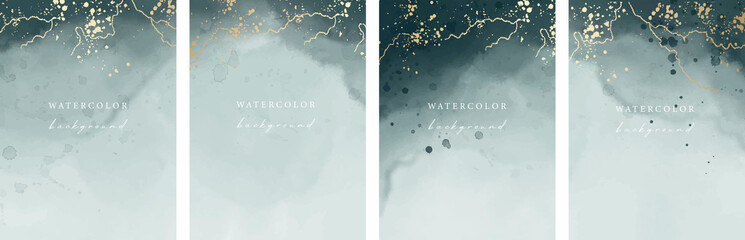 Wall Mural - Set of vector watercolor universal backgrounds with copy space for text. Design for social media, card, invitation, brochure, cover.