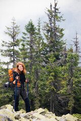 Wall Mural - tourist girl at the carpathians