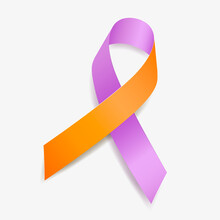 Lavender And Orange Ribbon Awareness Eczema, Psoriasis, Psoriatic Arthritis. Isolated On White Background. Vector Illustration