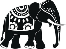 Indian, Sri Lankan Tusker Elephant, Tribal Totem Animal Decorative Vector Illustration For Decorations, Coloring Pages