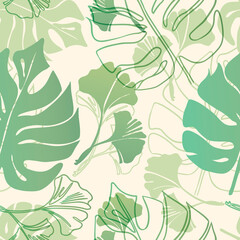  Seamless pattern of green tropical leaves. Vector illustration for fabric, wrapping paper or wallpaper.