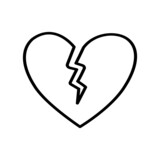 Fototapeta  - Broken heart thin line icon on white background.