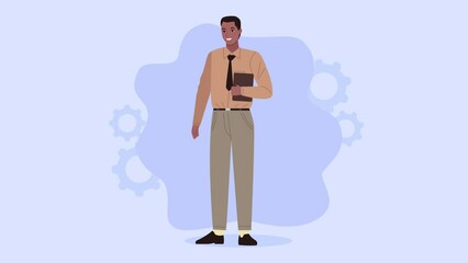 Sticker - elegant businessman afro worker animation