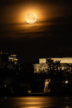 Full Moon Setting Over The Martin Luther King Memorial On The Morning Before Martin Luther King Day
