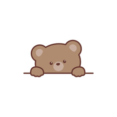 Cute brown bear peeking, vector illustration