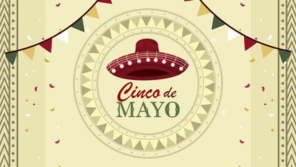 Sticker - cinco de mayo lettering with hat and garlands