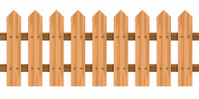 Wooden Fence Isolated On White Background. Garden Fence Cartoon. Timber Gate. Vector Stock