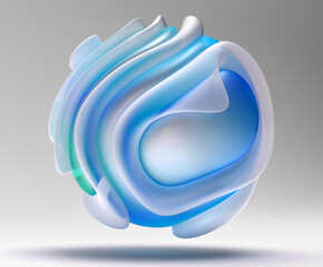 3d render of abstract art of surreal flying 3d alien ball or sphere in curve wavy spiral round organ