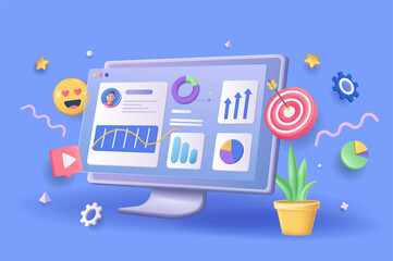 Wall Mural - web analysis concept 3d illustration. icon composition with data graph and charts, target and other.