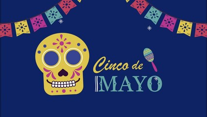 Sticker - cinco de mayo lettering with yellow skull