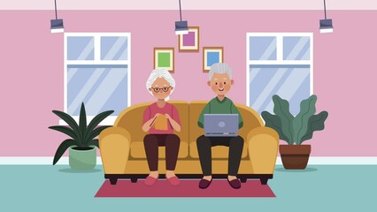 Canvas Print - old couple in sofa characters animation