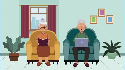 Canvas Print - old persons in livingroom animation