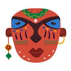 Wall Mural - Wooden african mask in flat naive style. Cartoon vector illustration