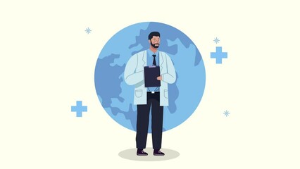 Wall Mural - professional doctor with earth planet character