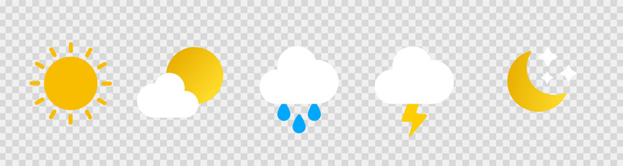 Wall Mural - colorful flat weather icons set fill style, weather icons isolated on white background. clouds logo 