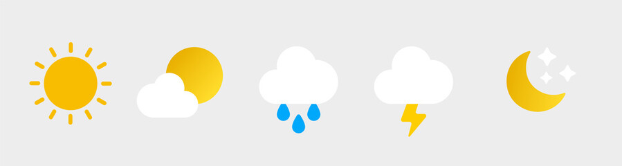 Wall Mural - colorful flat weather icons set fill style, weather icons isolated on white background. clouds logo 