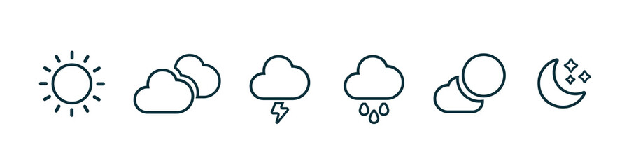 Wall Mural - weather icons set in line style, weather isolated on white background. clouds logo and sign, vector 