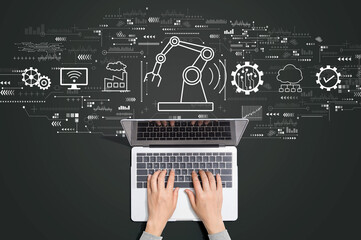 Canvas Print - Smart industry concept with person using a laptop computer