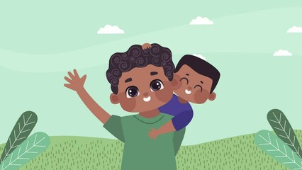 Canvas Print - fathers day animation with afro dad and son