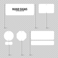 Wall Mural - various road, traffic signs. highway signboard on a chrome metal pole. blank white board with place 