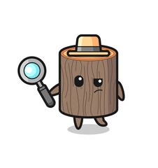 Wall Mural - tree stump detective character is analyzing a case