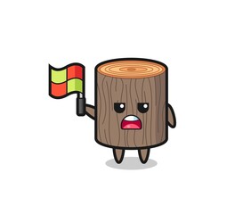 Sticker - tree stump character as line judge putting the flag up