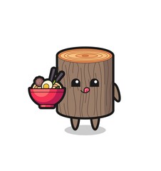 Wall Mural - cute tree stump character eating noodles