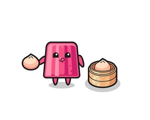 Sticker - cute jelly character eating steamed buns