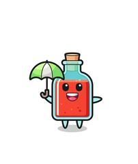 Sticker - cute square poison bottle illustration holding an umbrella