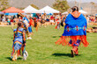 Powwow.  Native Americans dressed in full regalia. Details of regalia close up.  Chumash Day Powwow