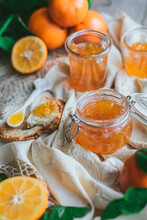 Homemade Seville Orange Marmalade In A Jar With Sliced Oranges