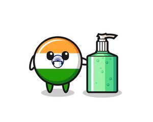 Wall Mural - cute india flag cartoon with hand sanitizer