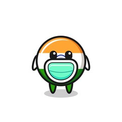 Poster - cute india flag cartoon wearing a mask