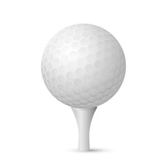 Wall Mural - Golf ball on white tee realistic vector illustration isolated