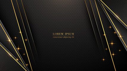 Wall Mural - abstract luxury black overlap layers background with gold line and twinkling light. vector illustrat