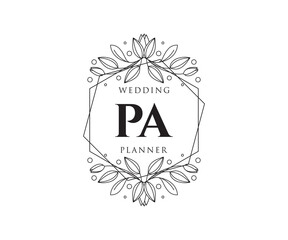 PA Initials letter Wedding monogram logos collection, hand drawn modern minimalistic and floral templates for Invitation cards, Save the Date, elegant identity for restaurant, boutique, cafe in vector