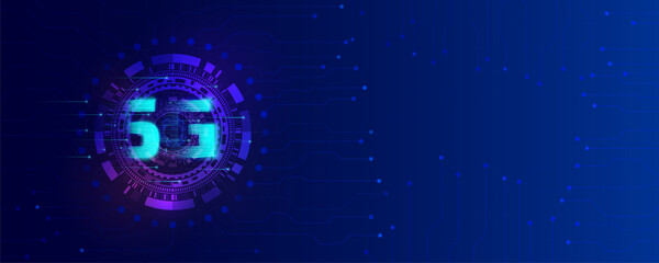 Wall Mural - 5g symbol with blue abstract futuristic background. 5th generation of wireless internet connection. 