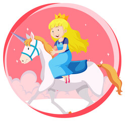 Sticker - Fantasy princess character riding a unicorn on white background