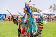 Powwow.  Native Americans dressed in full regalia. Details of regalia close up.  Chumash Day Powwow and Intertribal Gathering.