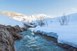 River with snow in mountains of erzurum, Turkey