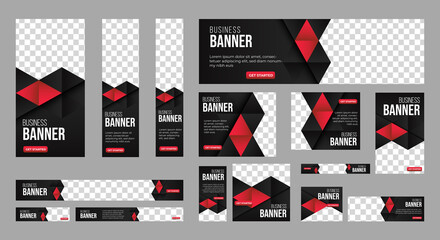 Business banner design web template Set, Horizontal header web banner. Black and red. cover header background for website design, Social Media Cover ads banner, flyer, invitation card