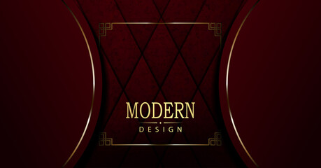 Wall Mural - Red textured design, round frames on the sides with a gold tone border