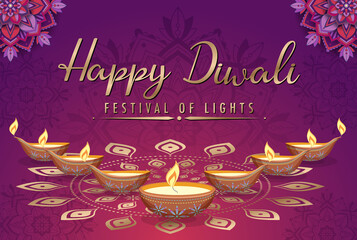 Wall Mural - happy diwali festival of lights poster