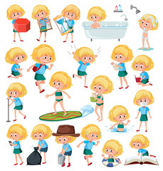 Poster - Set of girls doing activitys on white  background