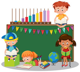 Poster - Happy children with blackboard banner