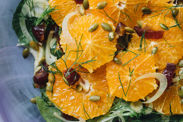 Sticker - salad with orange, fennel, dates, pumpkin seeds	