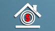 White-colored house icon and red-colored  Dollar sign. On a charcoal blue-colored background. Horizontal composition with copy space. Isolated with clipping path.